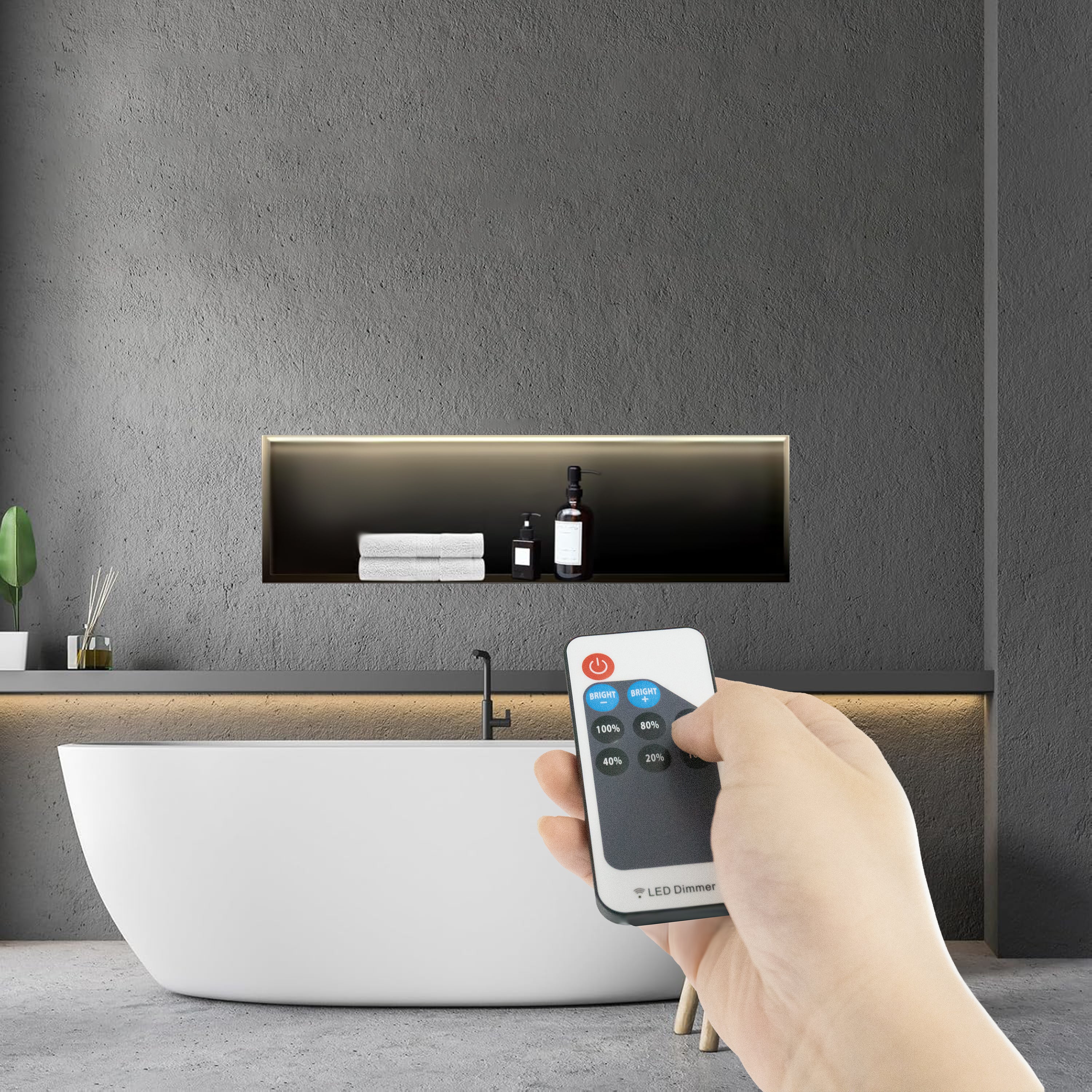 Matte Black LED Shower Niche with Remote Control – ABS Built-in Bathroom Wall Shelf