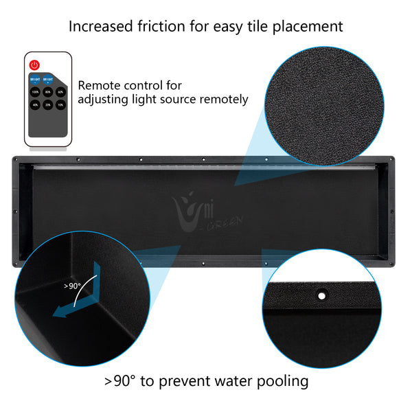 Matte Black LED Shower Niche with Remote Control – ABS Built-in Bathroom Wall Shelf