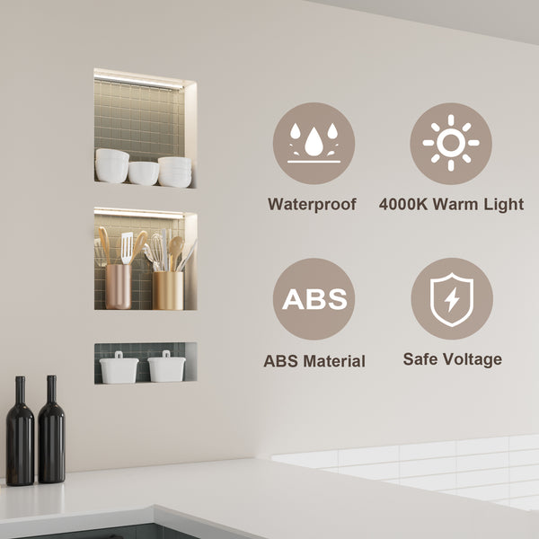 16 x 34 Inch Recessed Shower Niche with LED Lighting, 3-Compartment ABS Waterproof Wall Storage