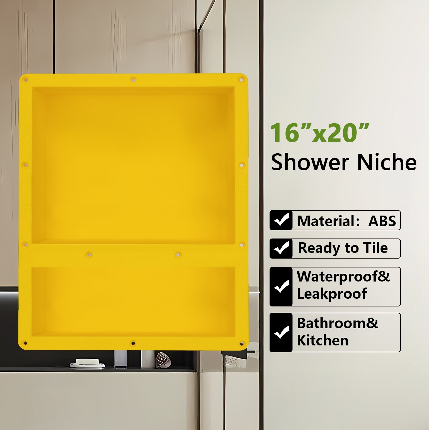 Shower Niche Ready for Tile  Double Shelves 16