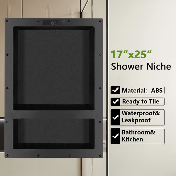 17''×25'' Double Shelves Shower Recessed and Built In Shower Shelves in Bathroom UGRN201