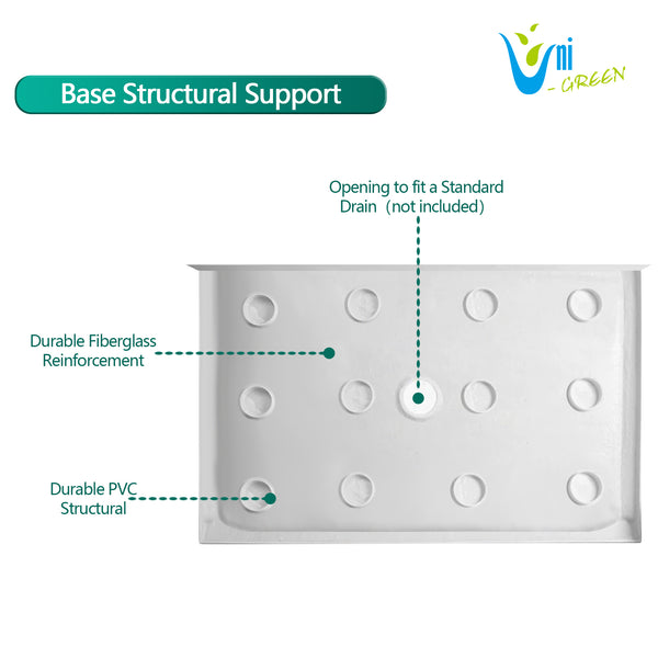 Curbless Acrylic Shower Base 62X36 in | Barrier Free Shower Base with Center Drain in White Color
