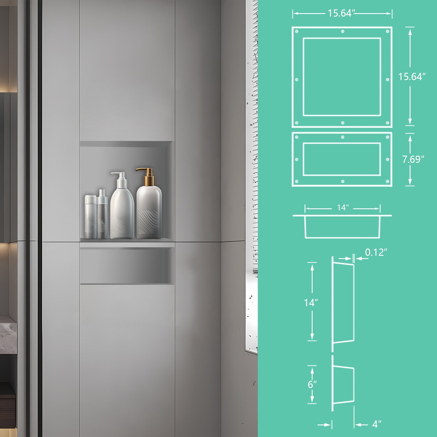 Tile shower niche 24X16 Double Shelves Shower Recess and Built In Shower Shelves in Bathroom Storage Easy Install