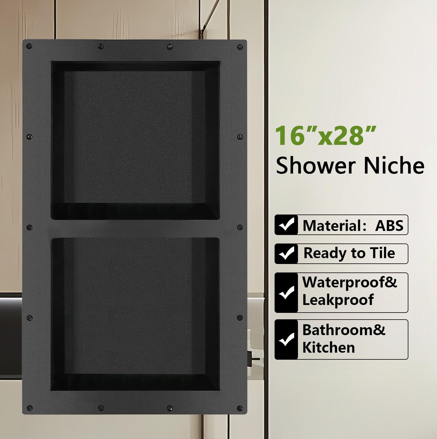 Shower Niche Ready to Tile 16X28 with Double Shelf for Bathroom Storage