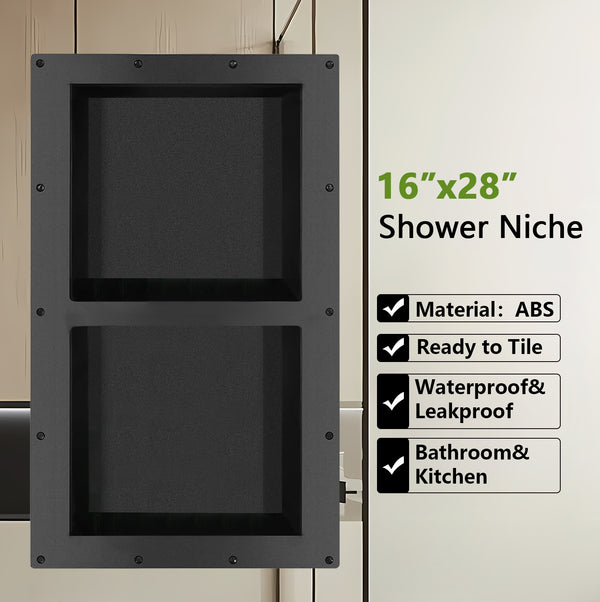 Shower Niche Ready to Tile 16X28 with Double Shelf for Bathroom Storage