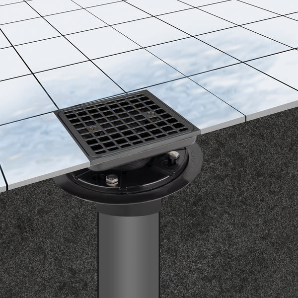 4 Inch Square Matte Black Recessed Shower Drain Kit, Stainless Steel Construction with Waterproof ABS Flange
