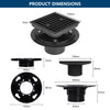 4 Inch Square Matte Black Recessed Shower Drain Kit, Stainless Steel Construction with Waterproof ABS Flange