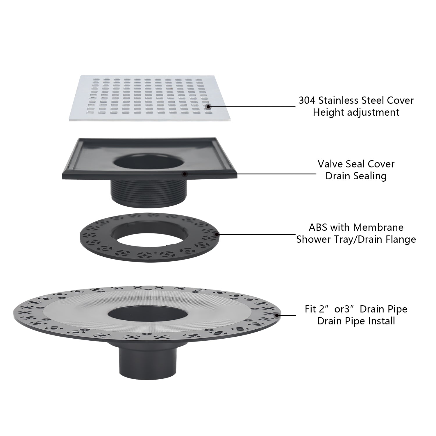 Square Shower Drain Kit 6