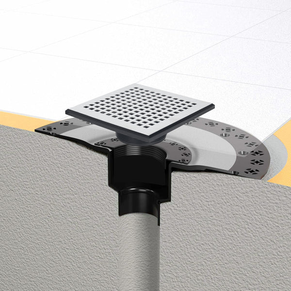 Square Shower Drain Kit 6" Compatible with Schluter Shower Pan with Flange for 2" Pipe