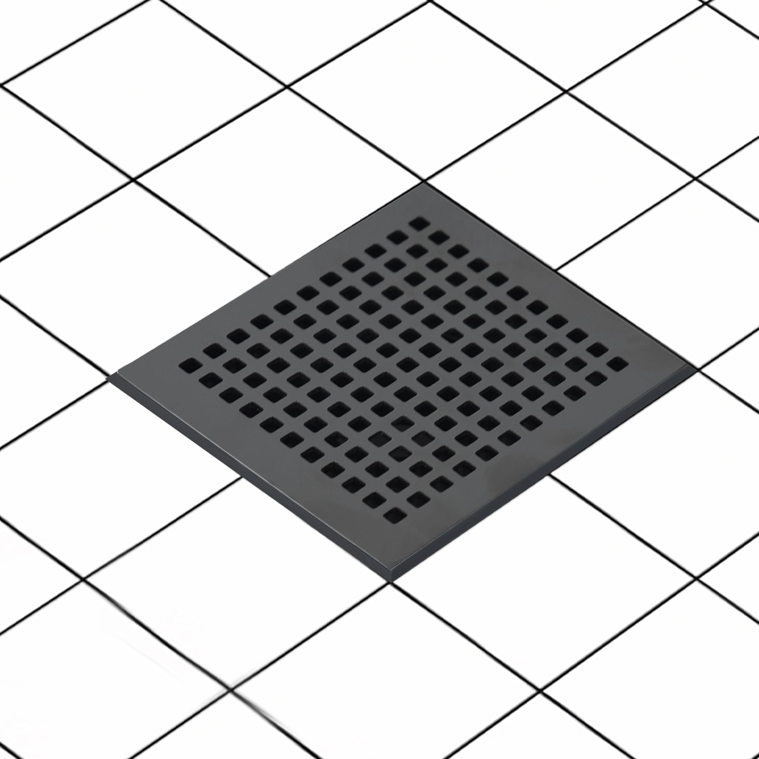 6 Inch Square Matte Black Shower Drain Kit with Flange, Compatible with Schluter Pan and Kit for 2 or 3 Inch Pipe