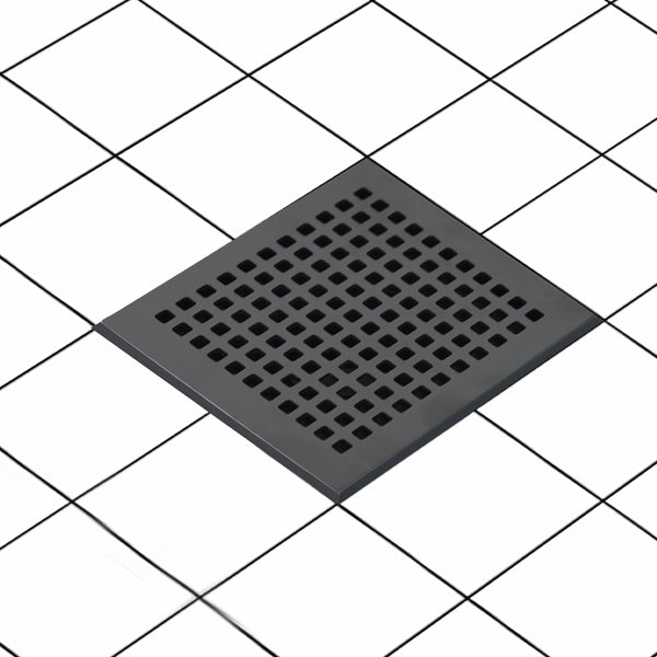 6 Inch Square Matte Black Shower Drain Kit with Flange, Compatible with Schluter Pan and Kit for 2 or 3 Inch Pipe