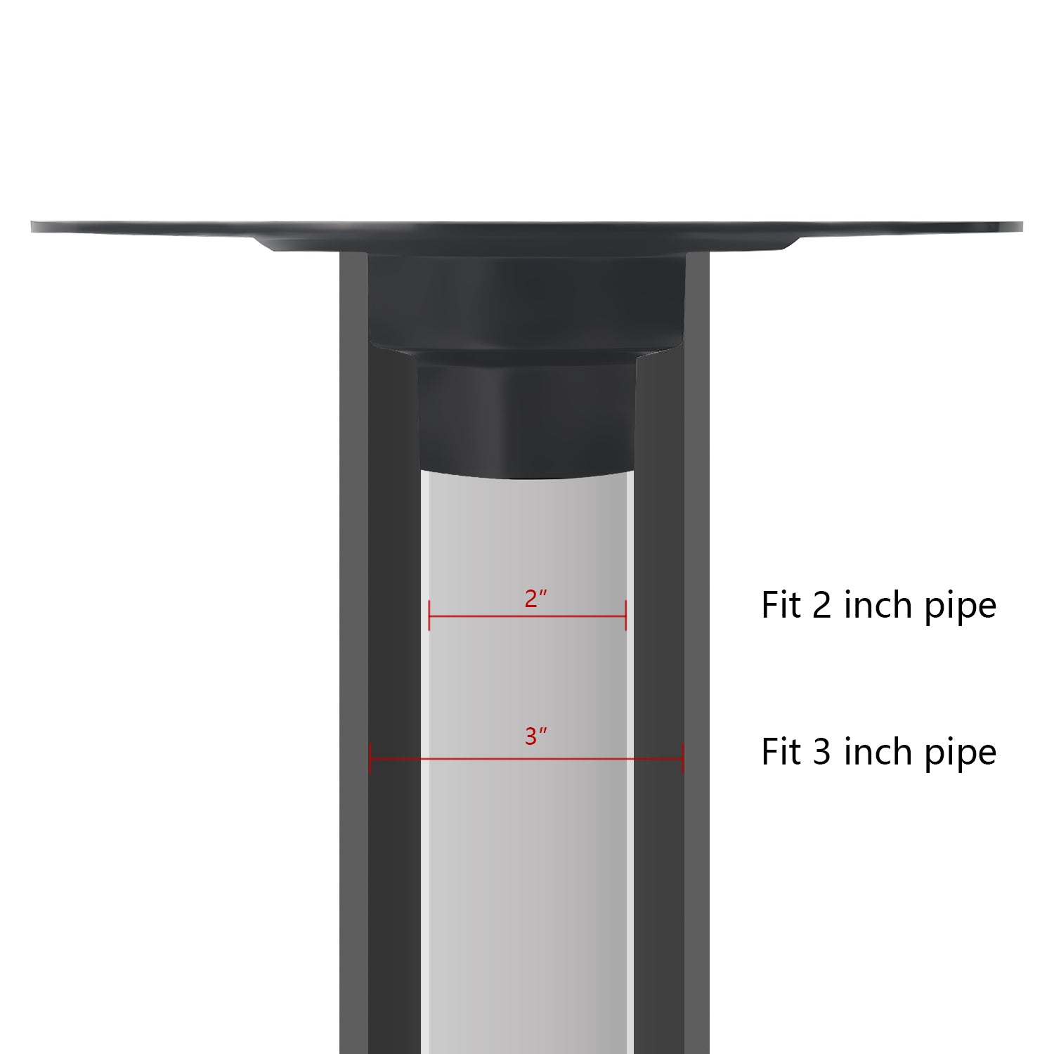 6 Inch Square Matte Black Shower Drain Kit with Flange, Compatible with Schluter Pan and Kit for 2 or 3 Inch Pipe
