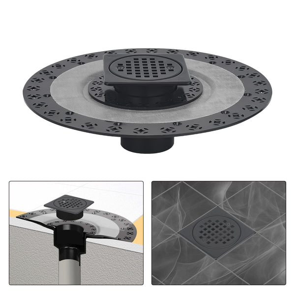 4" Matte Black Stainless Steel Shower Drain Kit, ABS Base and Flange Compatible with Schluter Shower Pan for 2/3 Inch Pipe