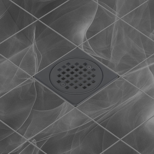 4 Inch Matte Black Shower Drain Kit with ABS Base and Flange, Compatible with Schluter Kerdi Drain and Shower Pan for 2 or 3 Inch Pipe