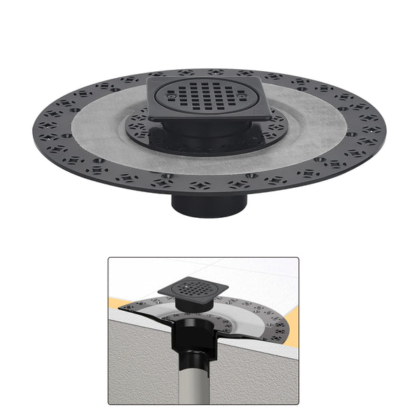4 Inch Matte Black Shower Drain Kit with ABS Base and Flange, Compatible with Schluter Kerdi Drain and Shower Pan for 2 or 3 Inch Pipe