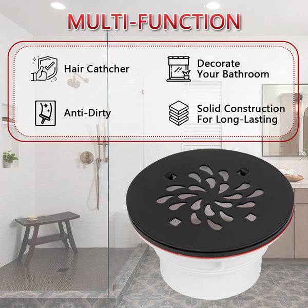 Matte Black 4-1/4 Inch Round Shower Base Drain – Solvent Welded to Fit 1.5" or 2" Pipe