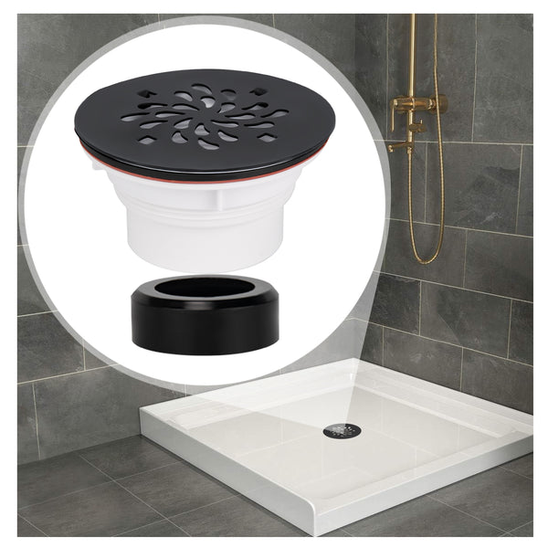 Matte Black 4-1/4 Inch Round Shower Base Drain – Solvent Welded to Fit 1.5" or 2" Pipe