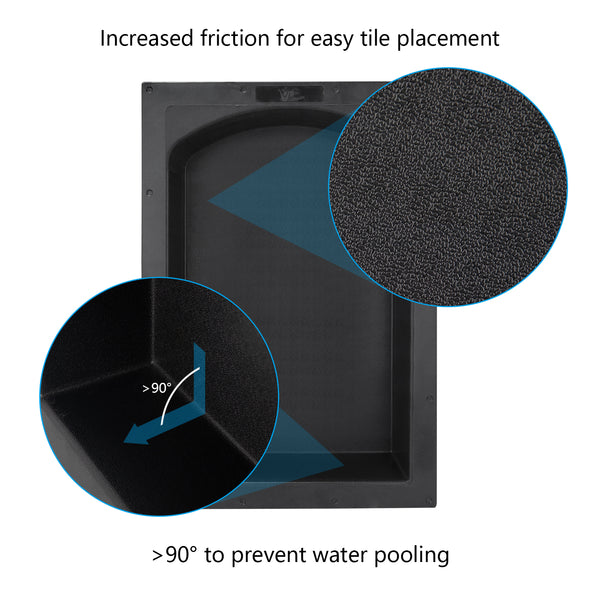 17"×25"  Black Arch Top ABS Plastic Bathroom Shower Niche  Single UGARN101