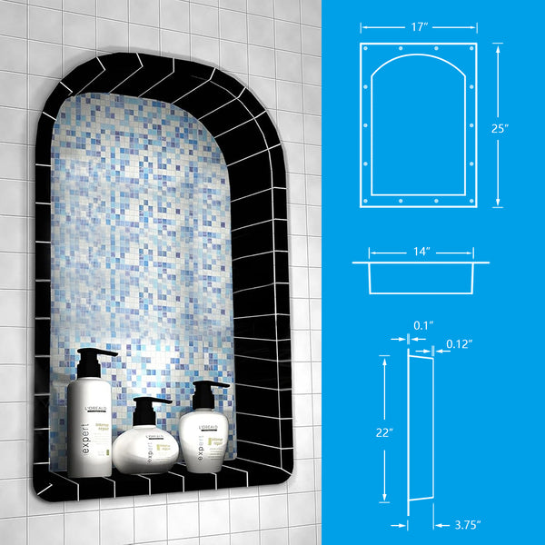 17"×25"  Black Arch Top ABS Plastic Bathroom Shower Niche  Single UGARN101