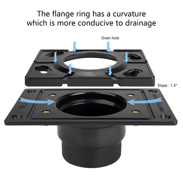 Uni-Green Square ABS Shower Drain Base – Snap-In Rubber Seal for 2" Pipes – UPC Certified