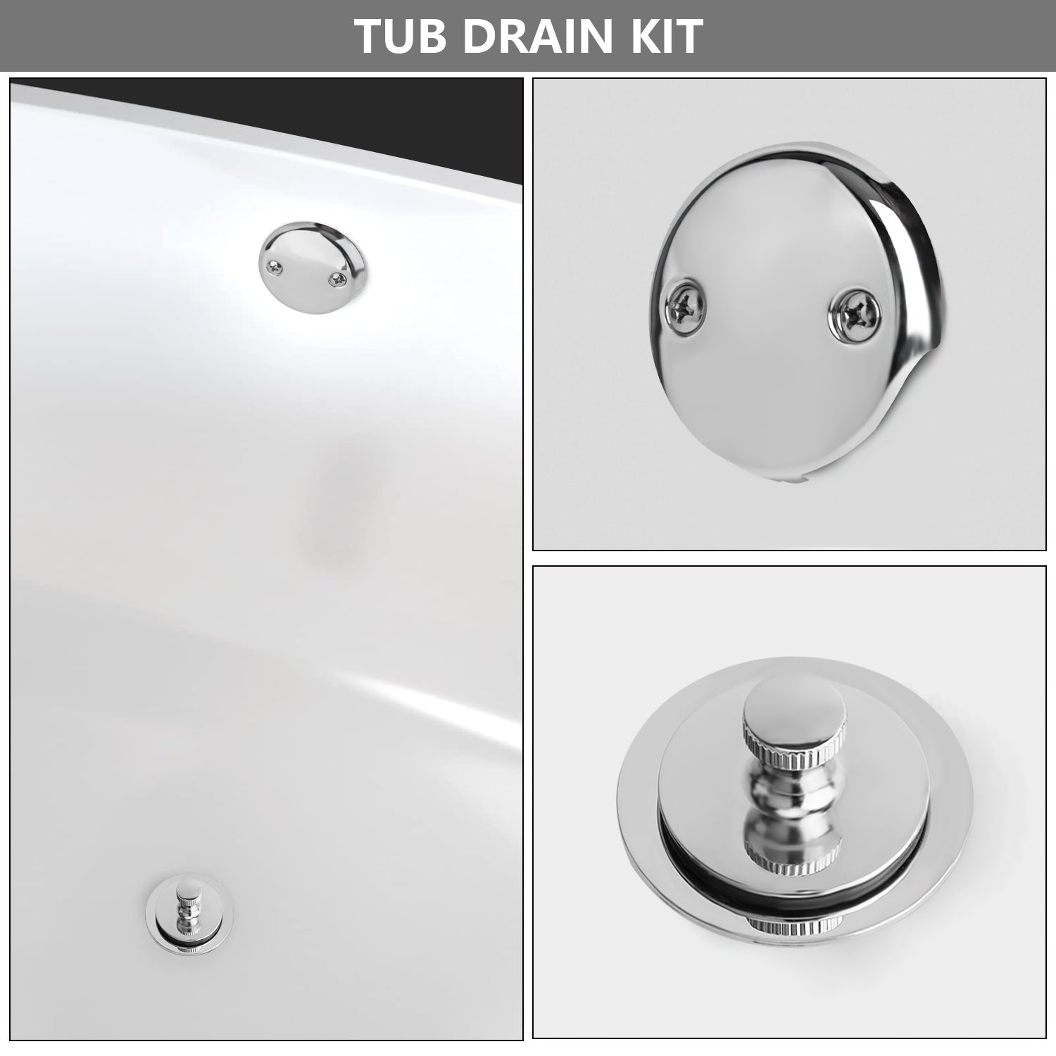 Bathtub drain Conversation Kit Assembly, Tub Drain Kit Lift and Turn, All Brass Construction