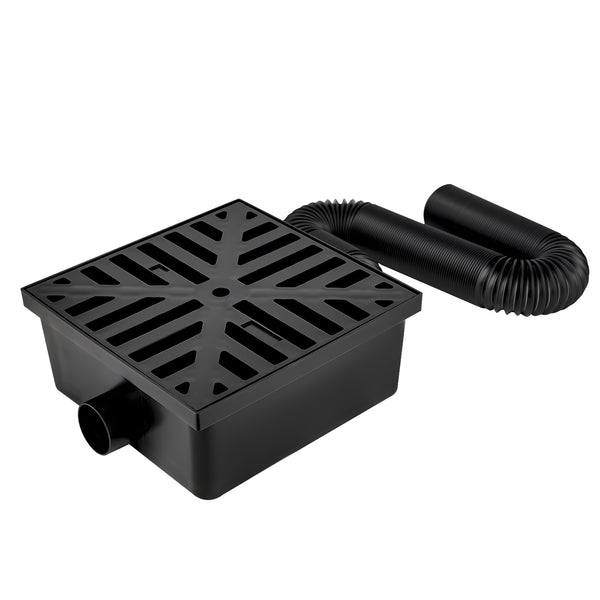 Uni-Green 10x10 in No Dig Low Profile Black Catch Basin with 2" Flexible Pipe Kit Extends to 6ft – Upgraded Rainwater Diverter for Gutter Downspout Extensions and 2-Open Pipe