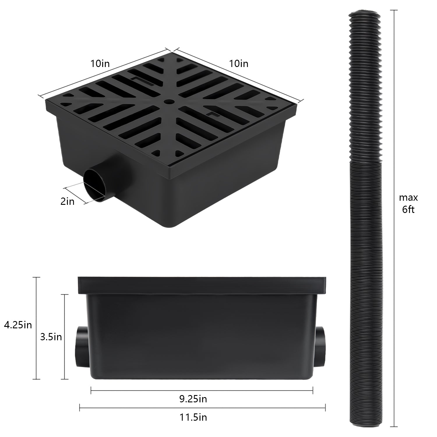 Uni-Green 10x10 in No Dig Low Profile Black Catch Basin with 2