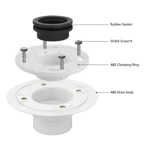Shower Drain Base With Rubber Gasket  for Linear Drain 2" Outlet PVC Material  UGDB001-PVC