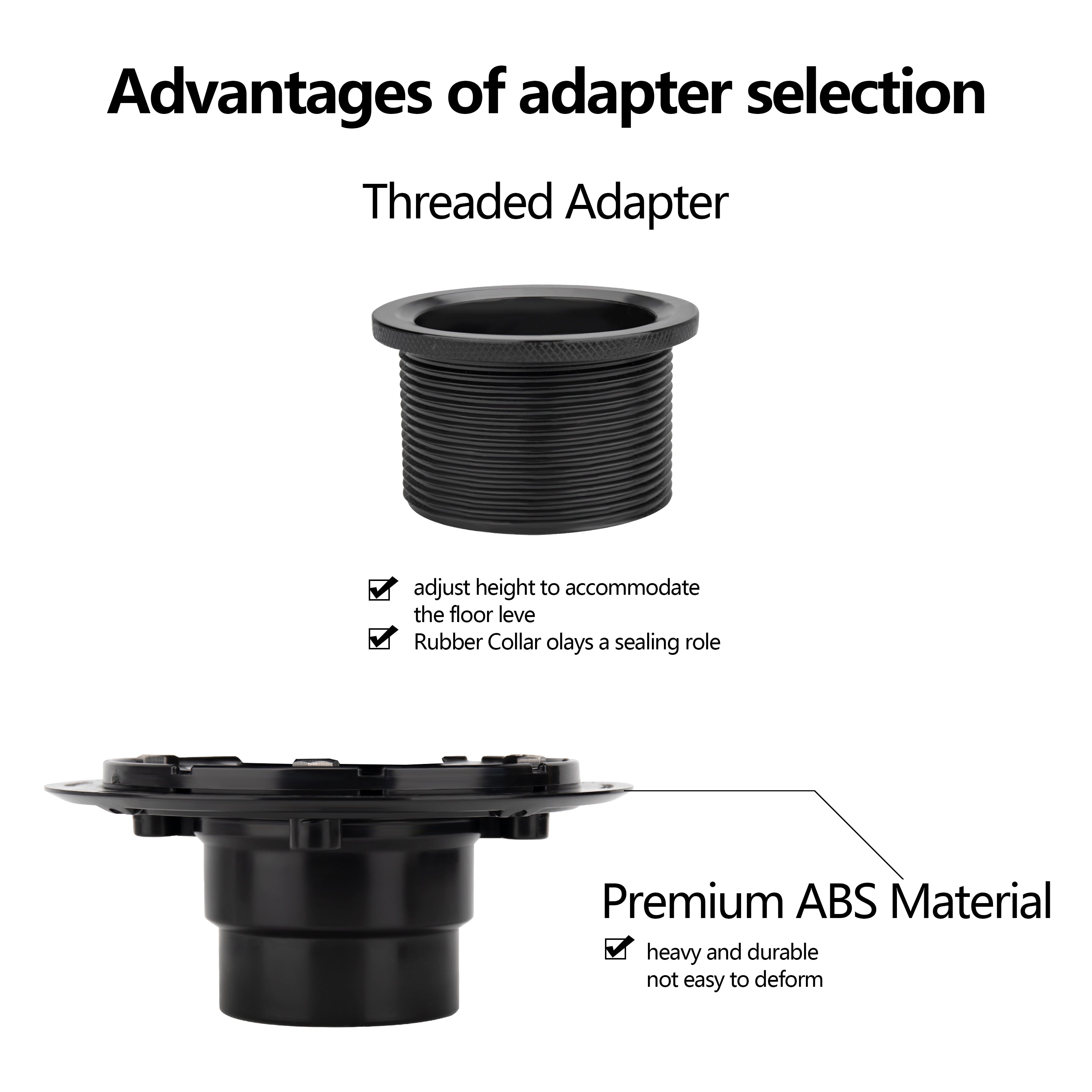 ABS Shower Drain Base With Adjustable Ring for Linear Drain UGDB002-ABS