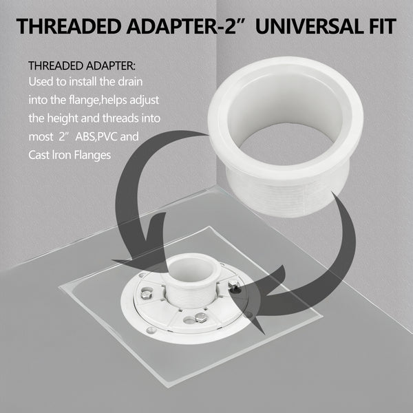 Shower Drain Base for 2" Outlet Linear Drain with adjustable ring  UGDB002-PVC