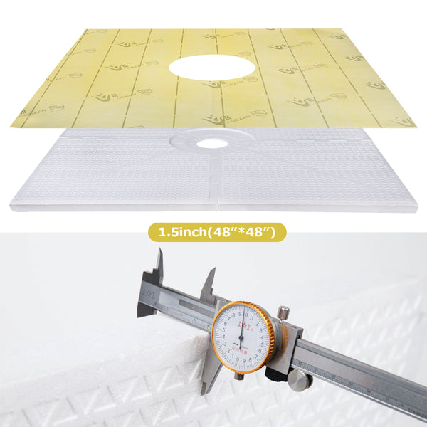 48"x48" EPS Shower Pan Kit with Center Drain – Waterproof Shower Base with Curb, Quick-Lock Assembly, 3 Drain Finishes