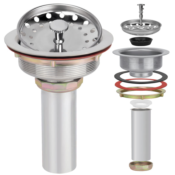 3-in-1 Stainless Steel Brushed 3-1/2 in Kitchen Sink Drain with Rustproof Strainer as Stopper