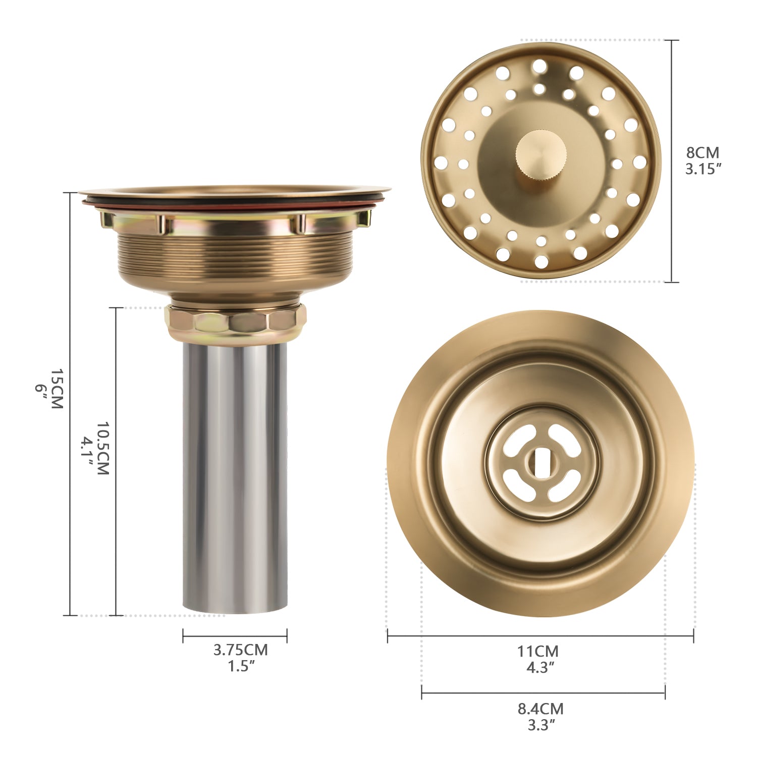 Uni-Green Champagne Bronze 3-1/2 inch Stainless Steel Kitchen Sink Drain with Delta Match and 3-in-1 Strainer Stopper