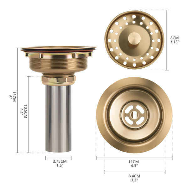Uni-Green Champagne Bronze 3-1/2 inch Stainless Steel Kitchen Sink Drain with Delta Match and 3-in-1 Strainer Stopper