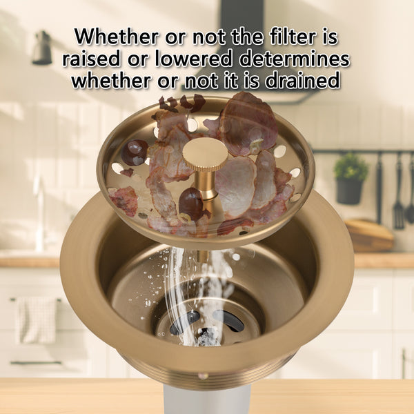 Uni-Green Champagne Bronze 3-1/2 inch Stainless Steel Kitchen Sink Drain with Delta Match and 3-in-1 Strainer Stopper