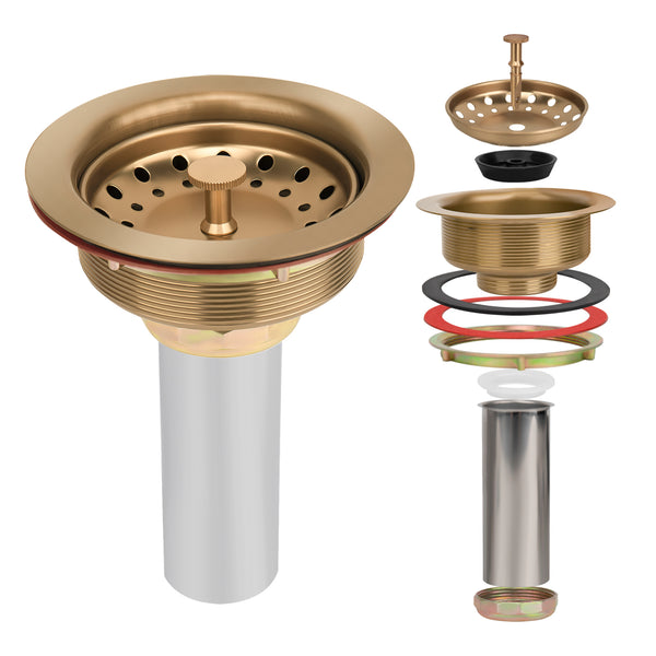Uni-Green Champagne Bronze 3-1/2 inch Stainless Steel Kitchen Sink Drain with Delta Match and 3-in-1 Strainer Stopper