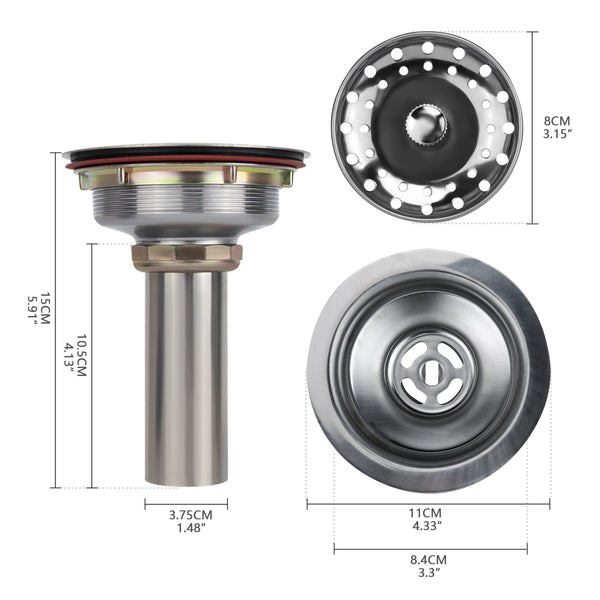 3-in-1 Stainless Steel Brushed 3-1/2 in Kitchen Sink Drain with Rustproof Strainer as Stopper