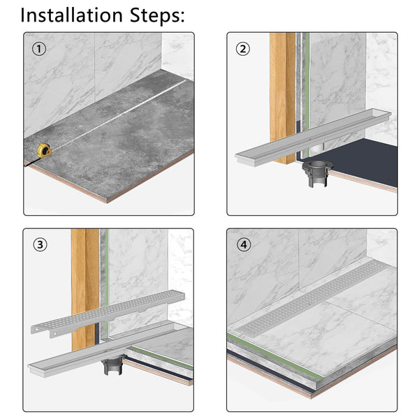32 Inch Linear Drain For Shower with Brushed Mission Style,Drain Base with Rubber Gasket