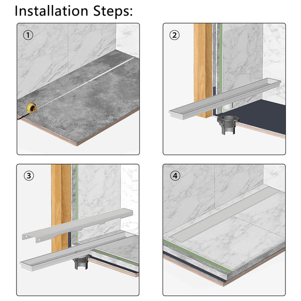 36 Inch Stainless Steel Linear Floor Drain Blind Style and Drain Base with Rubber Gasket