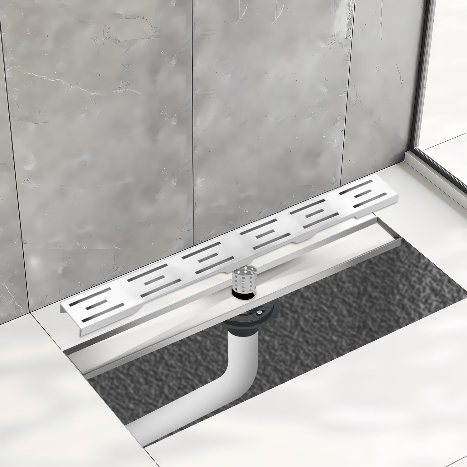 36 Inch Linear Drain SS304 Material with Grate Neo Style and Drain Base with Rubber Gasket