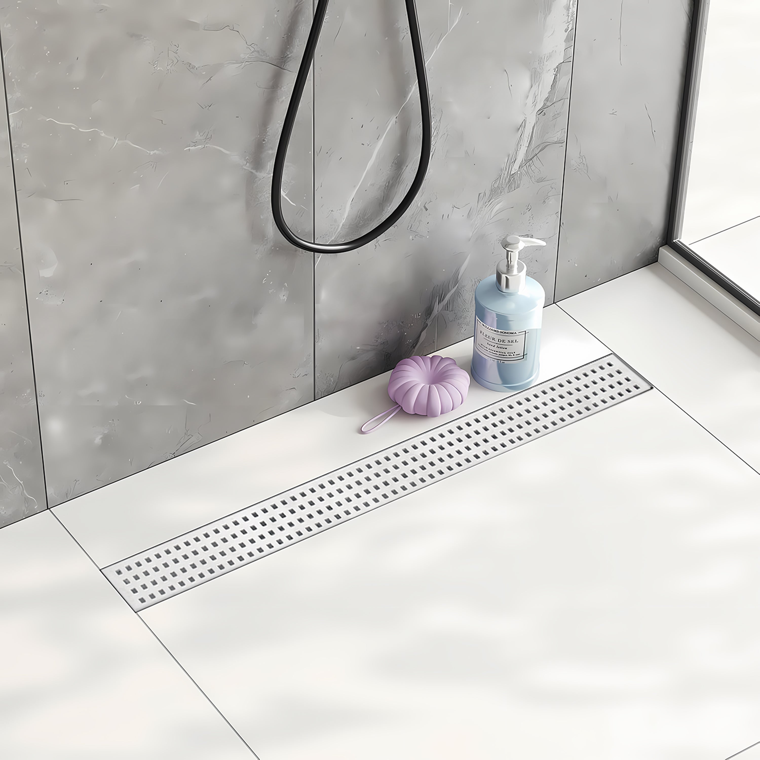 36 Inch Brushed Stainless Steel Linear Shower Drain Mission Style and Drain Base with Rubber Gasket