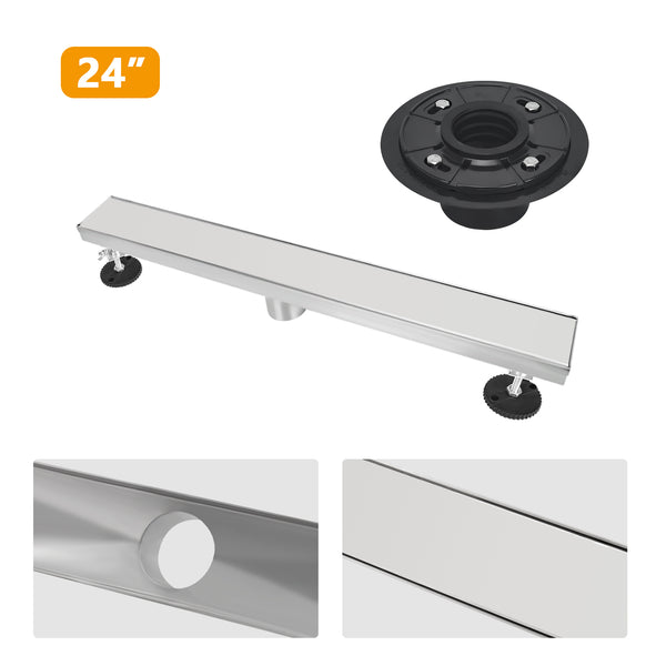 24 Inch Linear Floor Drain with SS Drain Cover Blind Style and Linear Drain Base with Rubber Gasket
