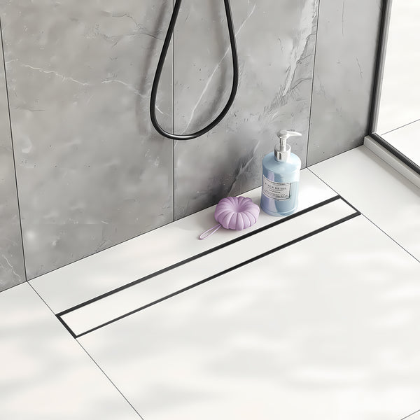 24" Linear Shower Drain Tile Insert and Drain Base with Rubber Gasket