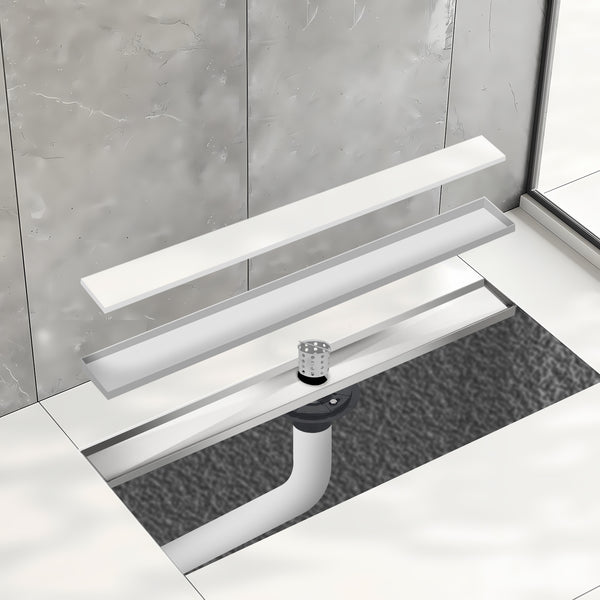 24" Linear Shower Drain Tile Insert and Drain Base with Rubber Gasket