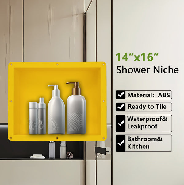 Shower Niche Ready to Tile Rectangle 16"×14"×4"D Flush Mount Bathroom Shelf, Insert Shower Shelf