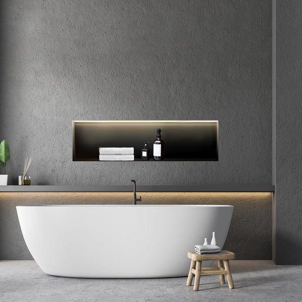 Matte Black Waterproof LED Shower Niche with Slope Drainage – ABS Built-In Recessed Bathroom Wall Shelf