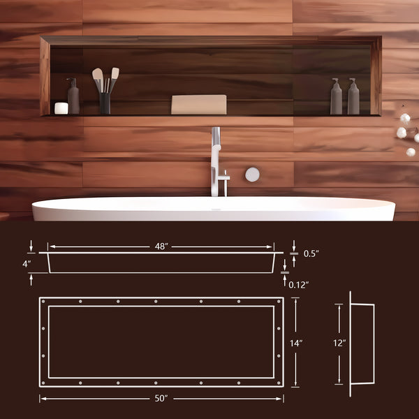 Recessed Large Rectangle Shower Niche 14"X50" Bathroom Storage Cube with Mosaic Mesh    UGRN1450