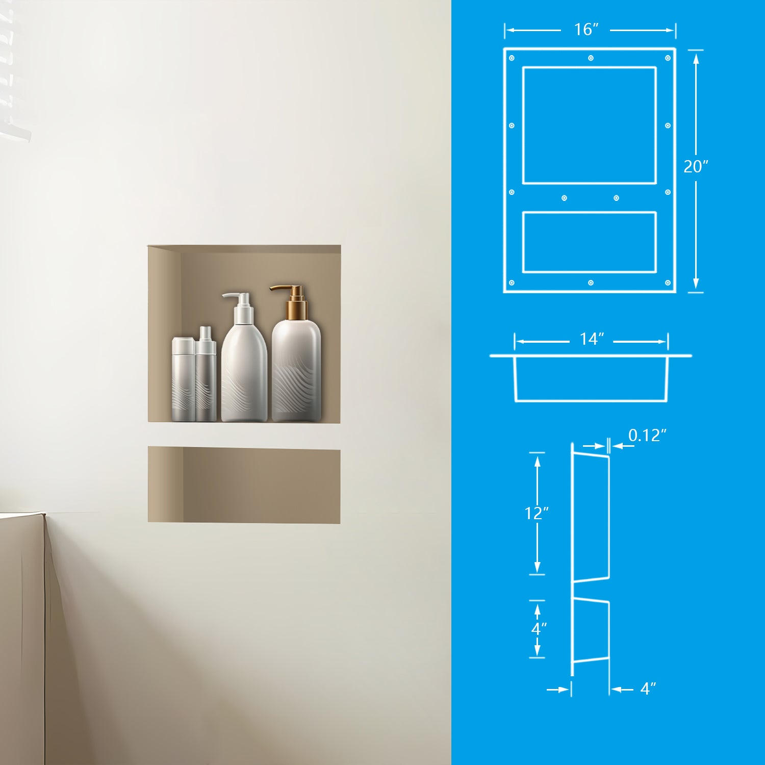 Shower Niche Ready for Tile  Double Shelves 16