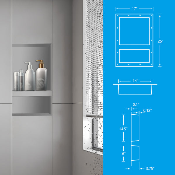 17''×25'' Double Shelves Shower Recessed and Built In Shower Shelves in Bathroom UGRN201