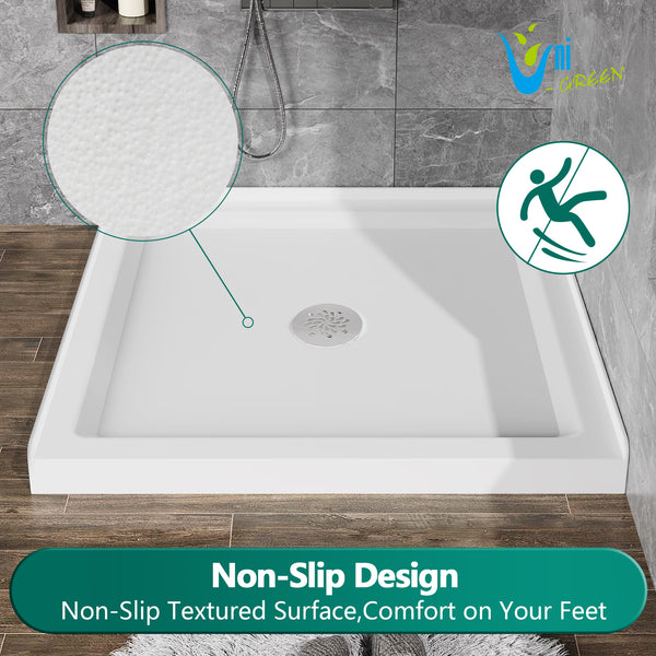 Acrylic Shower Base 36"W x 36"D x 5.5"H – Non-Slip, Center Drain, 3 Walls